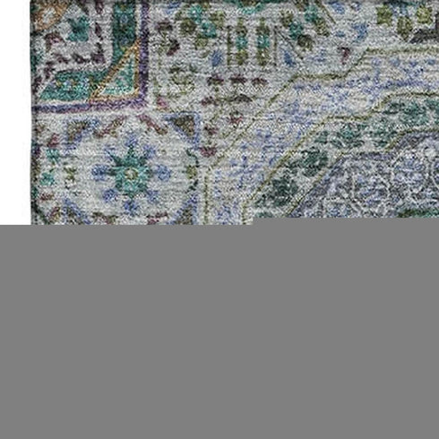 8' X 10' Green Blue And Gray Medallion Washable Area Rug With UV Protection