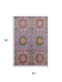 5' X 8' Pink Teal And Taupe Medallion Washable Area Rug With UV Protection