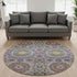 8' Purple Teal And Red Medallion Washable Round Rug With UV Protection