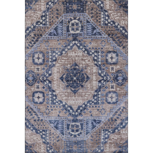 5' X 8' Brown Blue And Beige Diamond Washable Area Rug With UV Protection