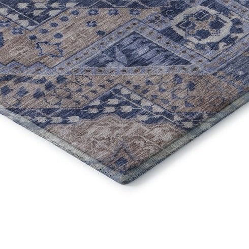 5' X 8' Brown Blue And Beige Diamond Washable Area Rug With UV Protection