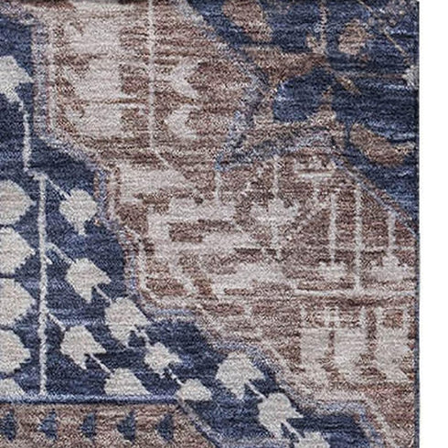 5' X 8' Brown Blue And Beige Diamond Washable Area Rug With UV Protection
