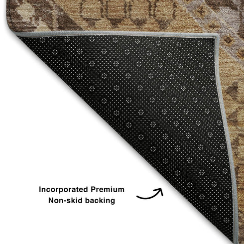 9' X 12' Copper Beige And Gray Diamond Washable Area Rug With UV Protection