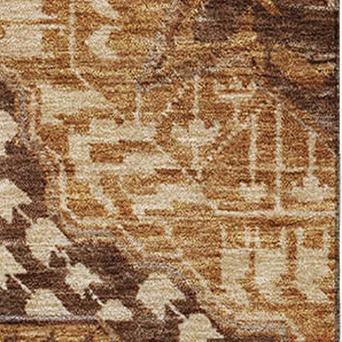 9' X 12' Copper Beige And Gray Diamond Washable Area Rug With UV Protection