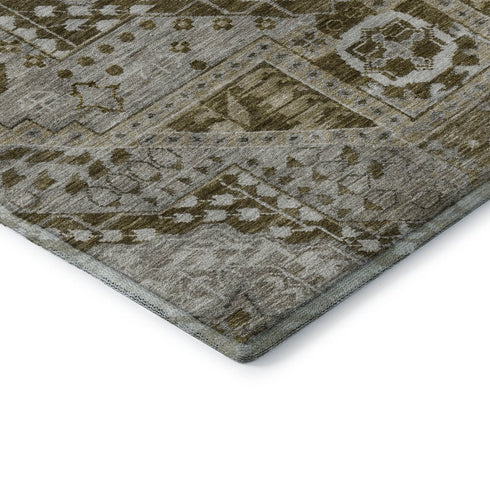 8' Khaki Ivory And Brown Diamond Washable Round Rug With UV Protection