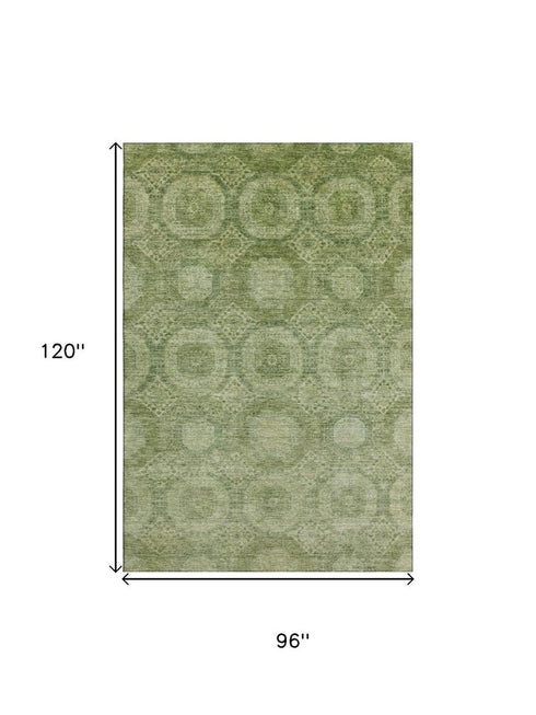 8' X 10' Artichoke Green And Sage Abstract Geometric Washable Area Rug With UV Protection