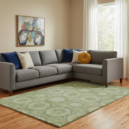 8' X 10' Artichoke Green And Sage Abstract Geometric Washable Area Rug With UV Protection