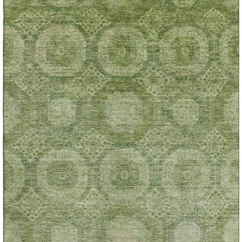 8' X 10' Artichoke Green And Sage Abstract Geometric Washable Area Rug With UV Protection