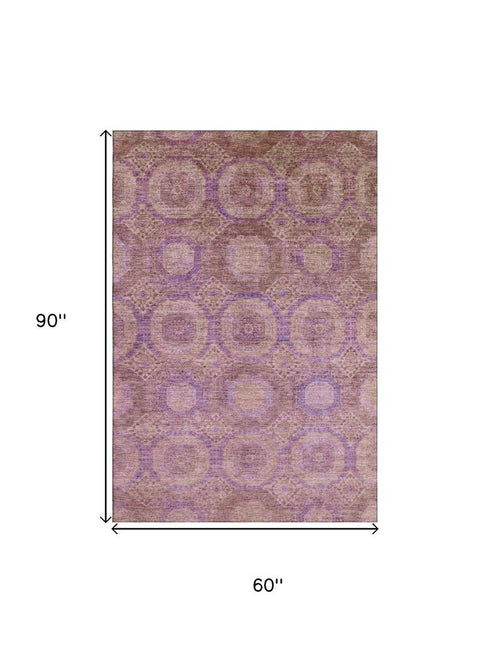 5' X 8' Blush And Purple Abstract Geometric Washable Area Rug With UV Protection