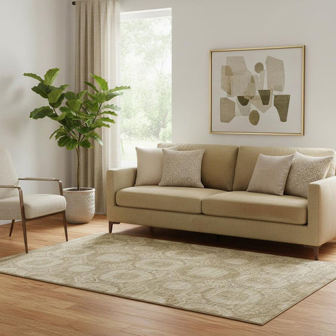 5' X 8' Brown And Beige Abstract Geometric Washable Area Rug With UV Protection