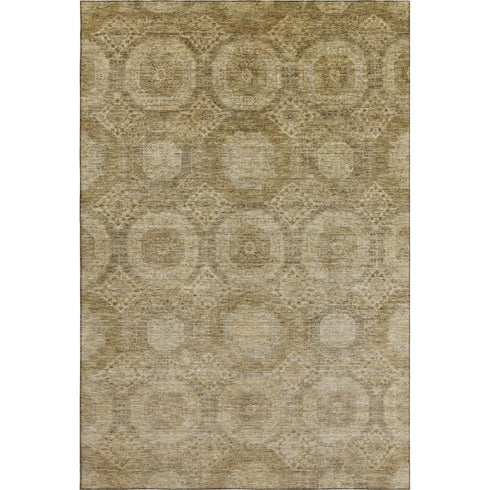 5' X 8' Brown And Beige Abstract Geometric Washable Area Rug With UV Protection