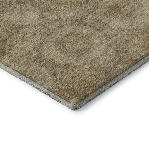 5' X 8' Brown And Beige Abstract Geometric Washable Area Rug With UV Protection