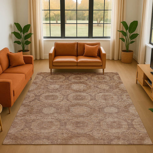 9' X 12' Copper And Beige Abstract Geometric Washable Area Rug With UV Protection