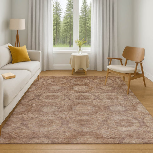 9' X 12' Copper And Beige Abstract Geometric Washable Area Rug With UV Protection