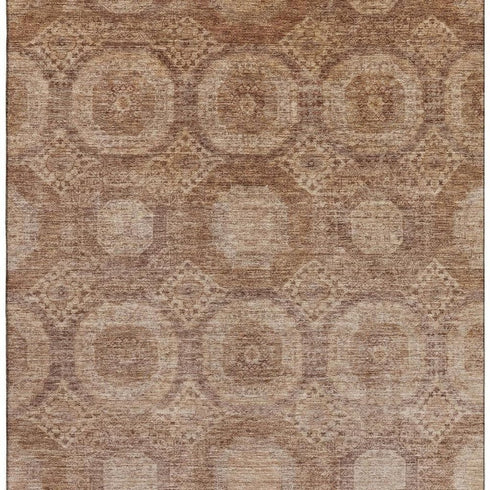 9' X 12' Copper And Beige Abstract Geometric Washable Area Rug With UV Protection