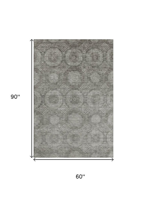 5' X 8' Pewter And Gray Abstract Geometric Washable Area Rug With UV Protection