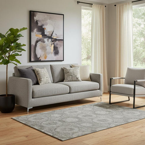 5' X 8' Pewter And Gray Abstract Geometric Washable Area Rug With UV Protection
