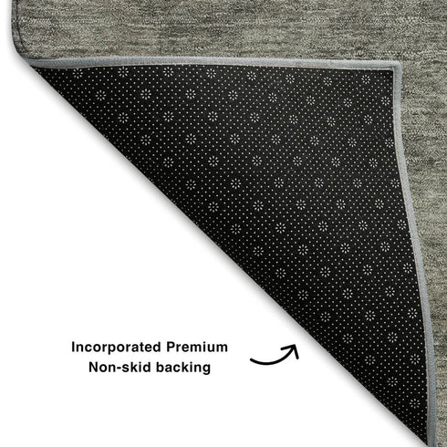 8' Pewter And Gray Abstract Geometric Washable Round Rug With UV Protection