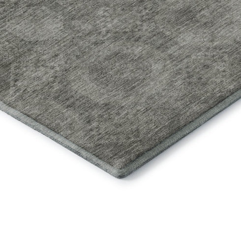 8' Pewter And Gray Abstract Geometric Washable Round Rug With UV Protection