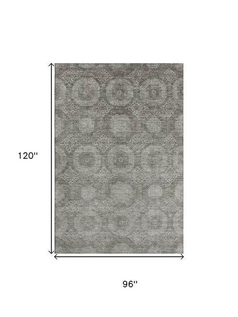 8' X 10' Pewter And Gray Abstract Geometric Washable Area Rug With UV Protection