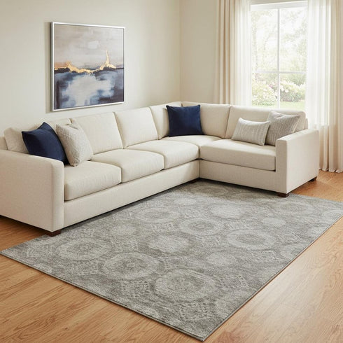 8' X 10' Pewter And Gray Abstract Geometric Washable Area Rug With UV Protection