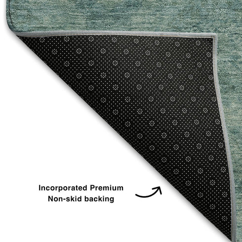 8' Teal And Aqua Abstract Geometric Washable Round Rug With UV Protection