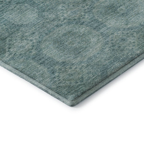 8' Teal And Aqua Abstract Geometric Washable Round Rug With UV Protection