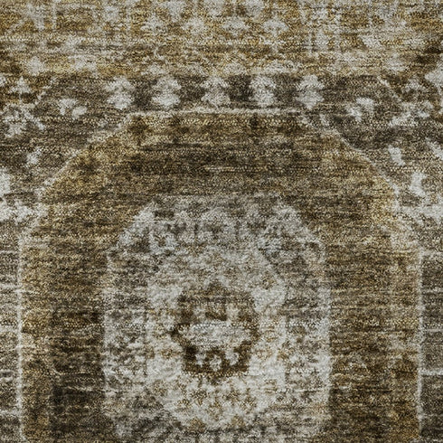 5' X 8' Brown Beige And Taupe Abstract Geometric Washable Area Rug With UV Protection