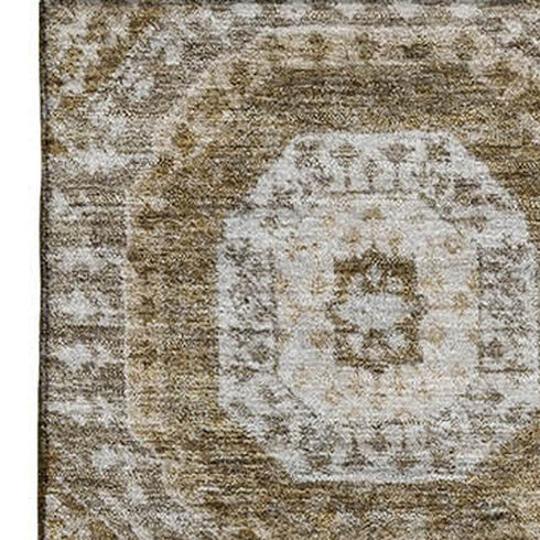 5' X 8' Brown Beige And Taupe Abstract Geometric Washable Area Rug With UV Protection