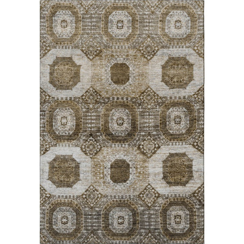 5' X 8' Brown Beige And Taupe Abstract Geometric Washable Area Rug With UV Protection
