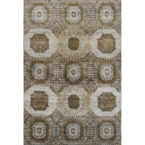 8' X 10' Brown Beige And Taupe Abstract Geometric Washable Area Rug With UV Protection