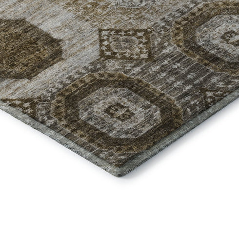 8' X 10' Brown Beige And Taupe Abstract Geometric Washable Area Rug With UV Protection