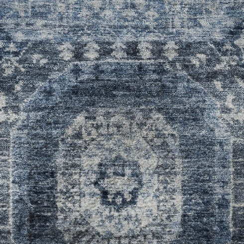 5' X 8' Blue And Ivory Abstract Geometric Washable Area Rug With UV Protection