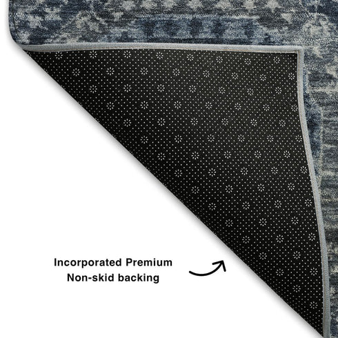 8' X 10' Blue And Ivory Abstract Geometric Washable Area Rug With UV Protection
