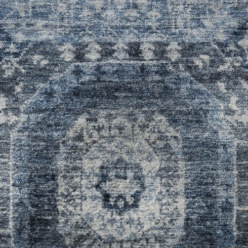 8' X 10' Blue And Ivory Abstract Geometric Washable Area Rug With UV Protection