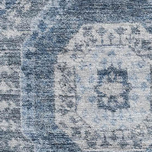 8' X 10' Blue And Ivory Abstract Geometric Washable Area Rug With UV Protection