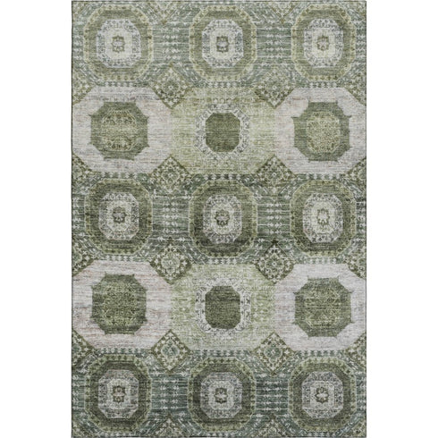 5' X 8' Olive Green And Beige Abstract Geometric Washable Area Rug With UV Protection