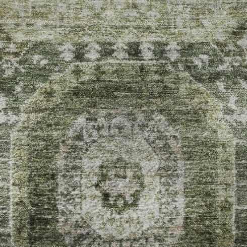 8' Olive Green And Beige Abstract Geometric Washable Round Rug With UV Protection