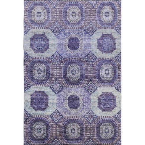 8' X 10' Purple And Silver Abstract Geometric Washable Area Rug With UV Protection
