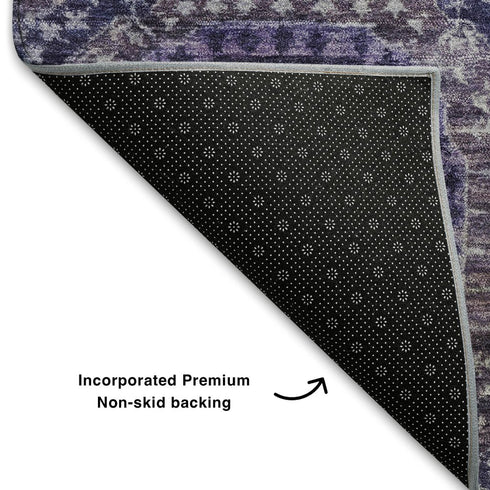 8' X 10' Purple And Silver Abstract Geometric Washable Area Rug With UV Protection