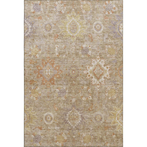 5' X 8' Beige Ivory And Gold Oriental Washable Area Rug With UV Protection