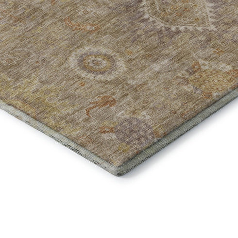 5' X 8' Beige Ivory And Gold Oriental Washable Area Rug With UV Protection