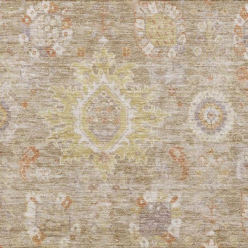 5' X 8' Beige Ivory And Gold Oriental Washable Area Rug With UV Protection