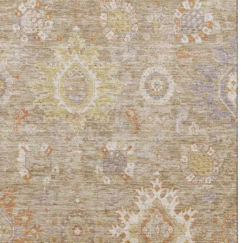 5' X 8' Beige Ivory And Gold Oriental Washable Area Rug With UV Protection