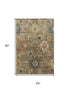 5' X 8' Brown Blue And Gold Oriental Washable Area Rug With UV Protection