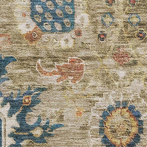 5' X 8' Brown Blue And Gold Oriental Washable Area Rug With UV Protection