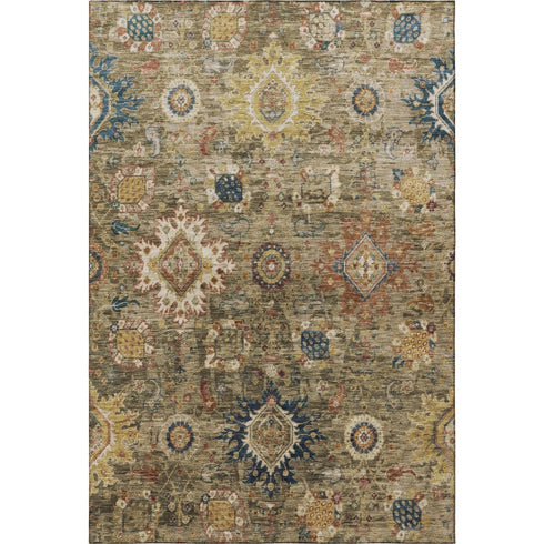 8' X 10' Brown Blue And Gold Oriental Washable Area Rug With UV Protection
