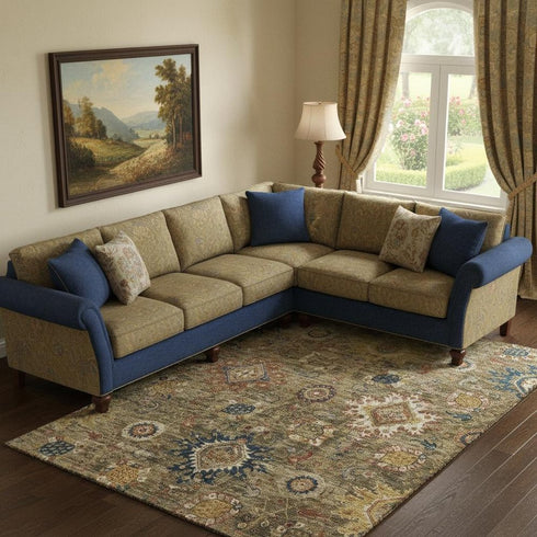 9' X 12' Brown Blue And Gold Oriental Washable Area Rug With UV Protection