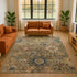 9' X 12' Brown Blue And Gold Oriental Washable Area Rug With UV Protection