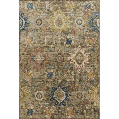 9' X 12' Brown Blue And Gold Oriental Washable Area Rug With UV Protection